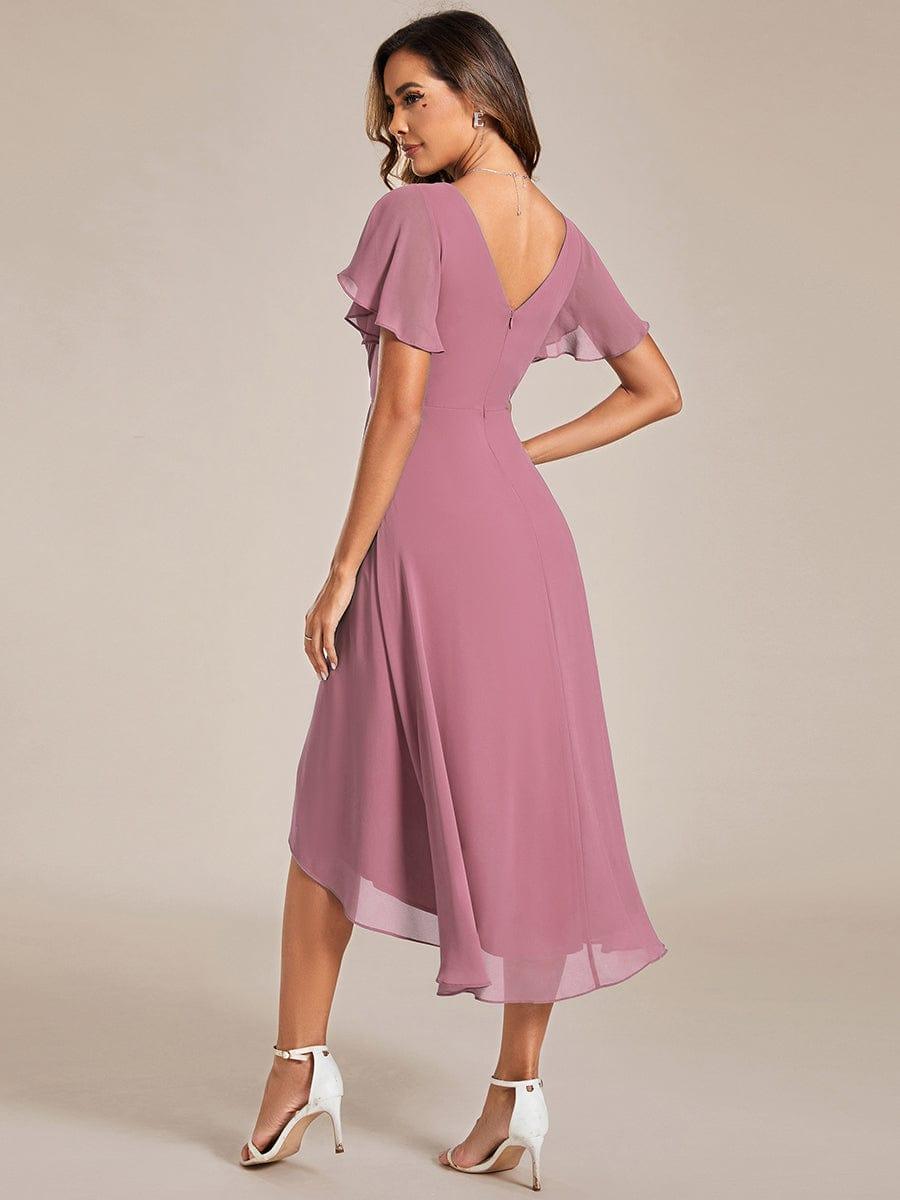 Plus Size V-Neck Pleated Chiffon Midi Wedding Guest Dress #color_Purple Orchid