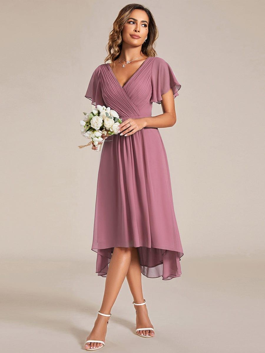 Plus Size Pleated Midi Ruffles Sleeve Chiffon Bridesmaid Dress #color_Purple Orchid
