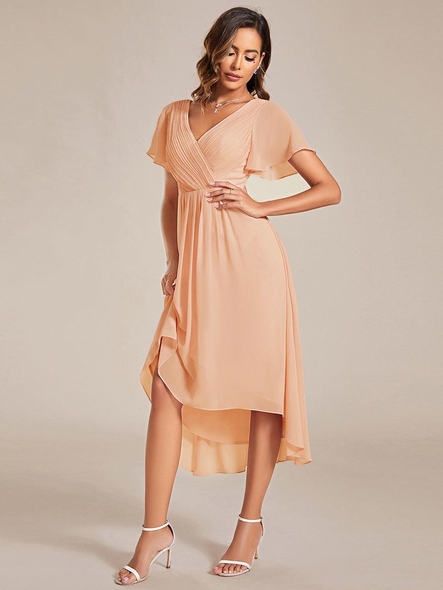 Plus Size Pleated Midi Ruffles Sleeve Chiffon Bridesmaid Dress #color_Peach
