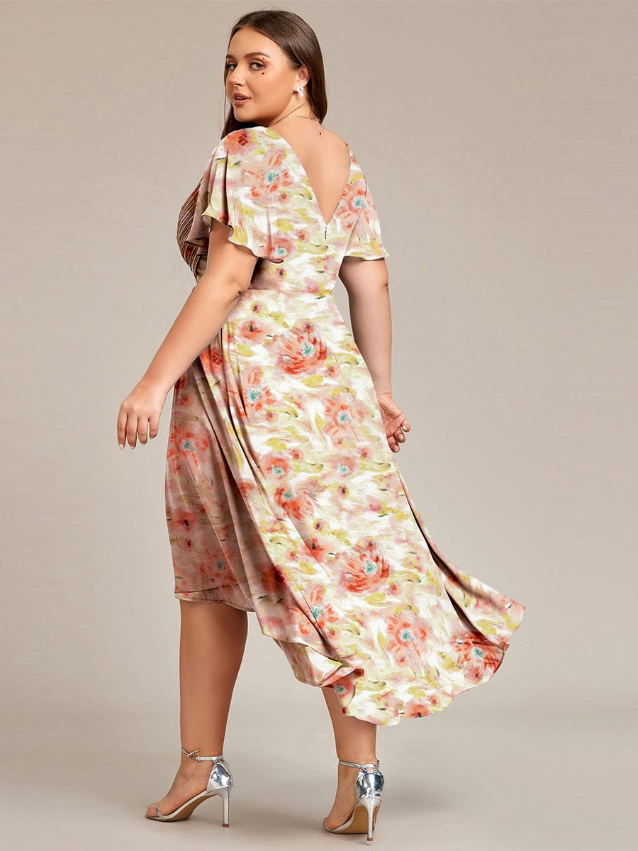 Elegant V-Neck Flowy High-Low Short Sleeve Wedding Guest Dress #color_Rosewood Mist