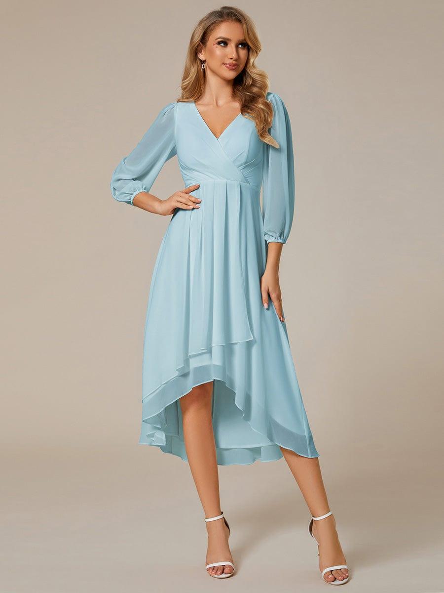 V-Neck A-Line Chiffon Elegant Wedding Guest Dress #color_Sky Blue
