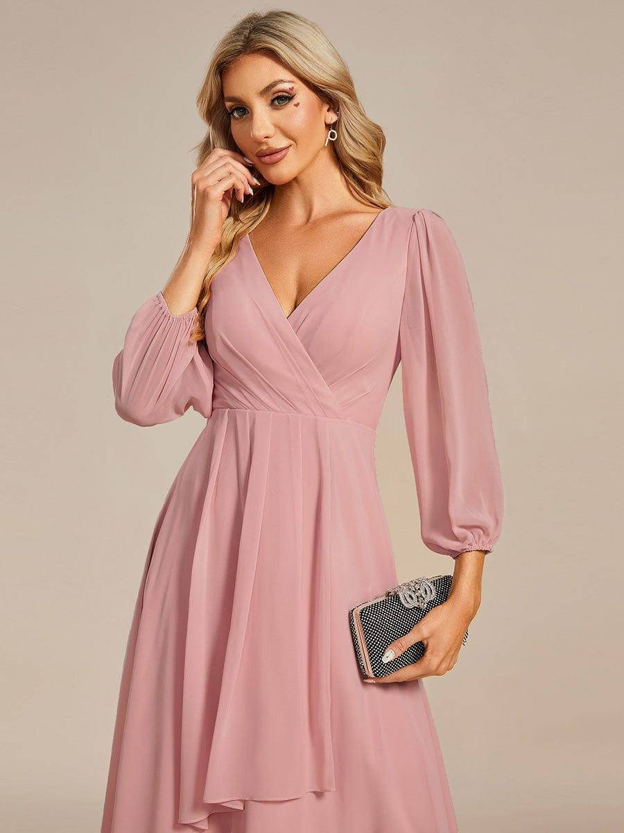 V-Neck A-Line Chiffon Elegant Wedding Guest Dress #color_Dusty Rose
