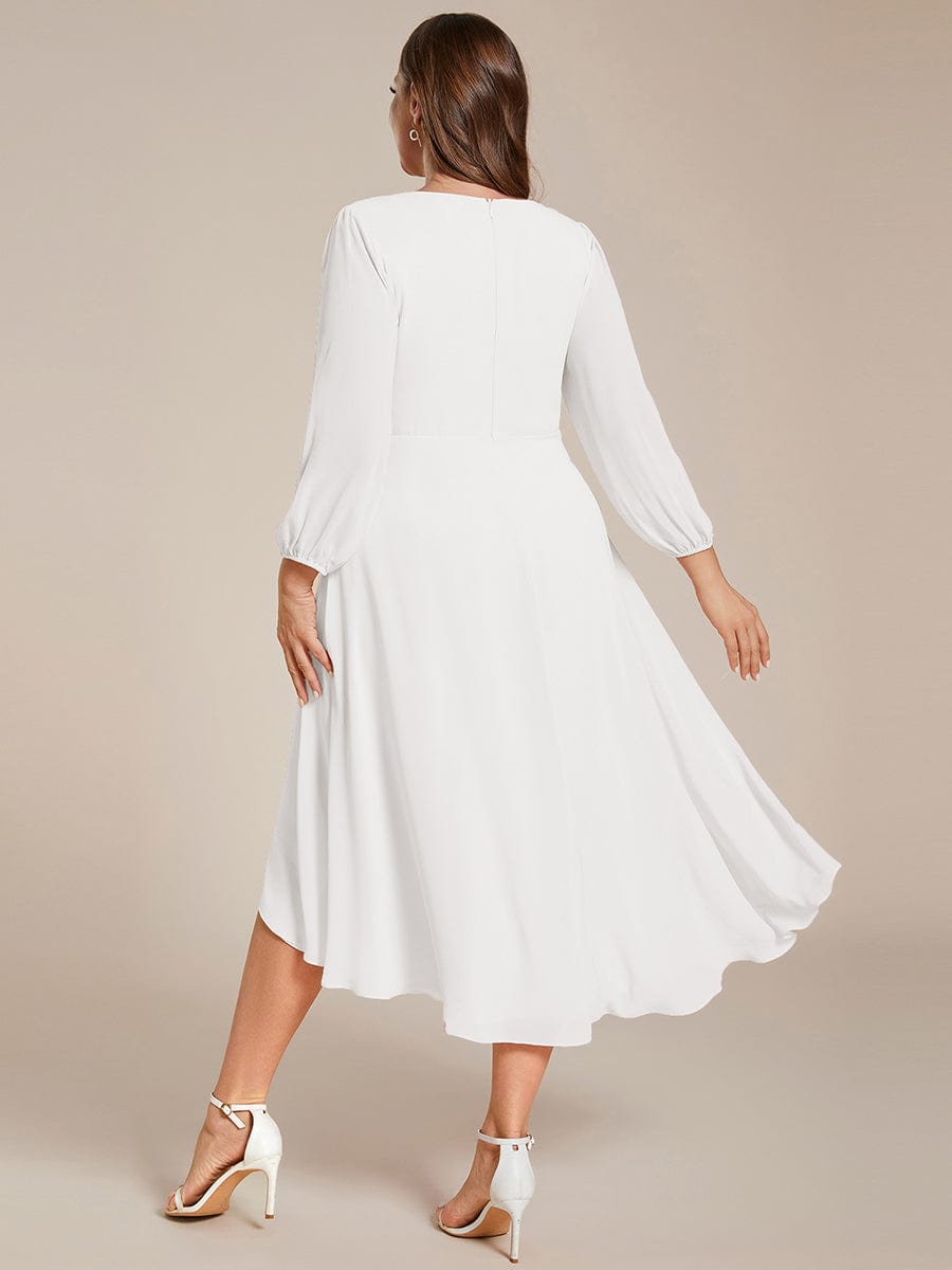 Plus Size Chiffon A-Line Long Sleeves Asymmetrical Hem Wedding Guest Dress