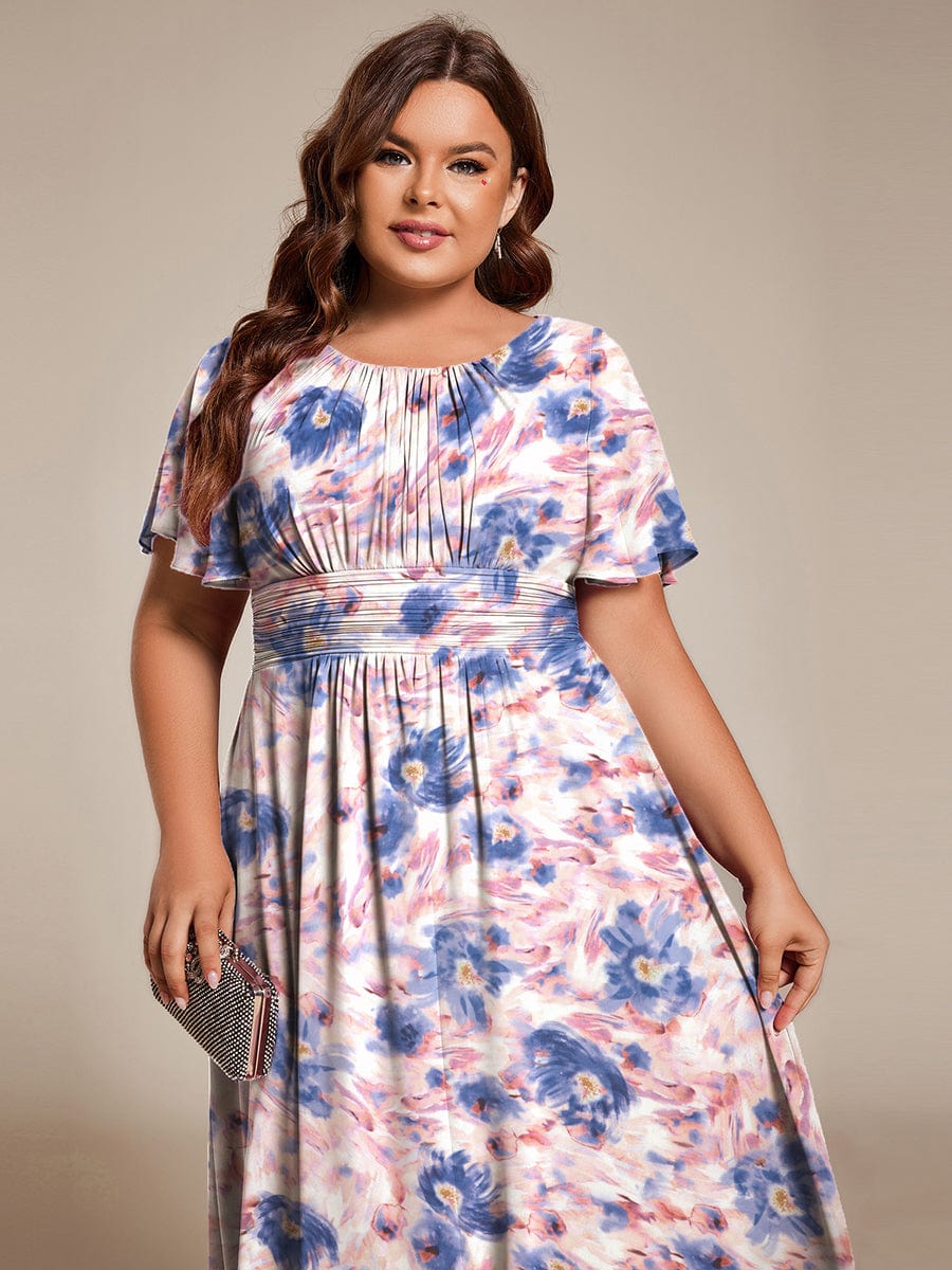 Chic A-Line Pleated Knee-Length Flowy Chiffon Wedding Guest Dress #color_Azure Bream