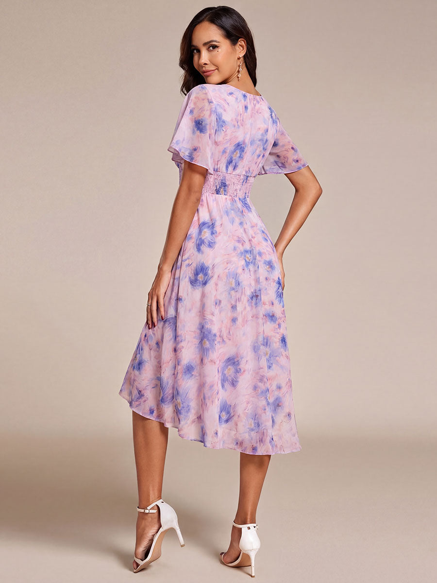 Chic A-Line Pleated Knee-Length Flowy Chiffon Wedding Guest Dress #color_Azure Bream