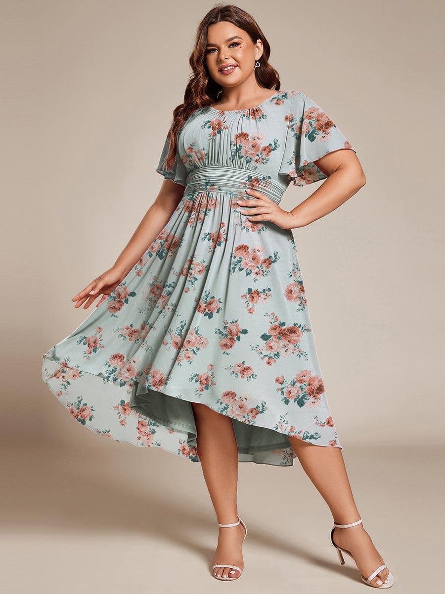 Chic A-Line Pleated Knee-Length Flowy Chiffon Wedding Guest Dress #color_Amber Bloom