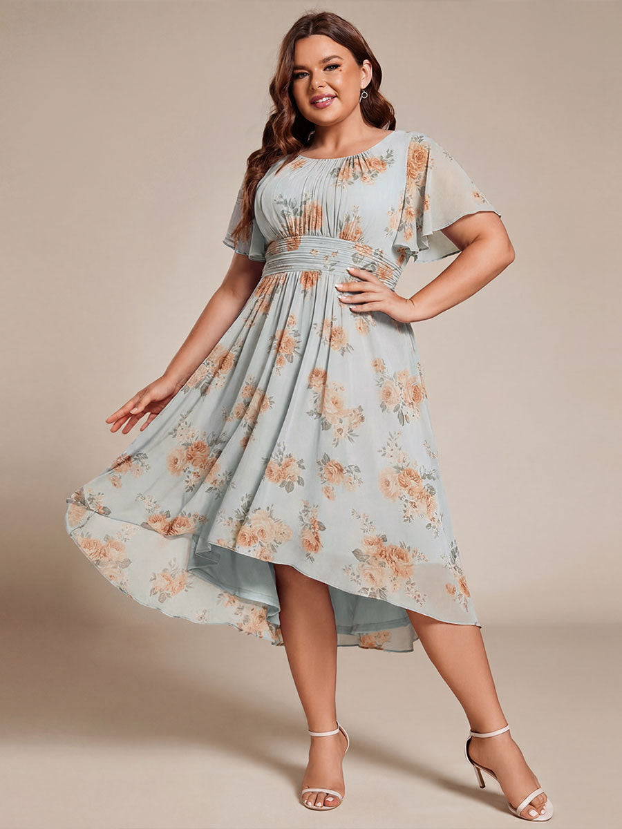 Chic A-Line Pleated Knee-Length Flowy Chiffon Wedding Guest Dress #color_Amber Bloom