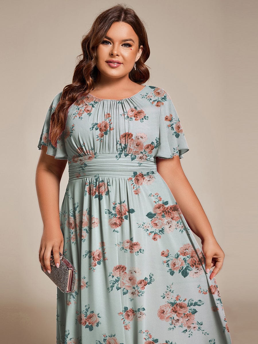 Chic A-Line Pleated Knee-Length Flowy Chiffon Wedding Guest Dress #color_Amber Bloom