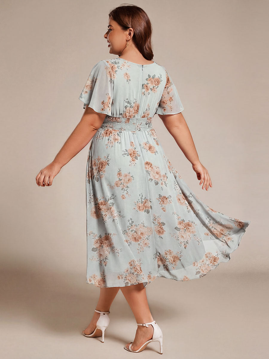 Chic A-Line Pleated Knee-Length Flowy Chiffon Wedding Guest Dress #color_Amber Bloom