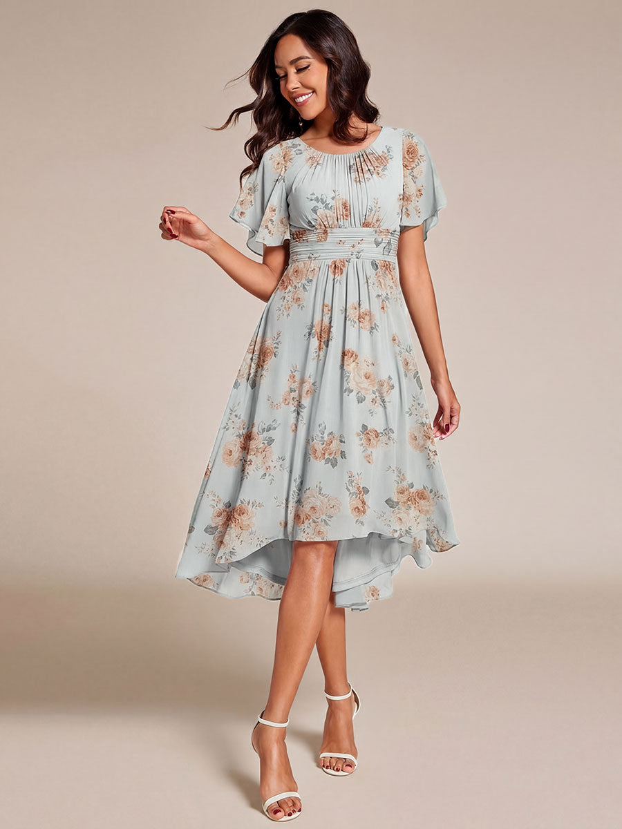 Chic A-Line Pleated Knee-Length Flowy Chiffon Wedding Guest Dress #color_Amber Bloom