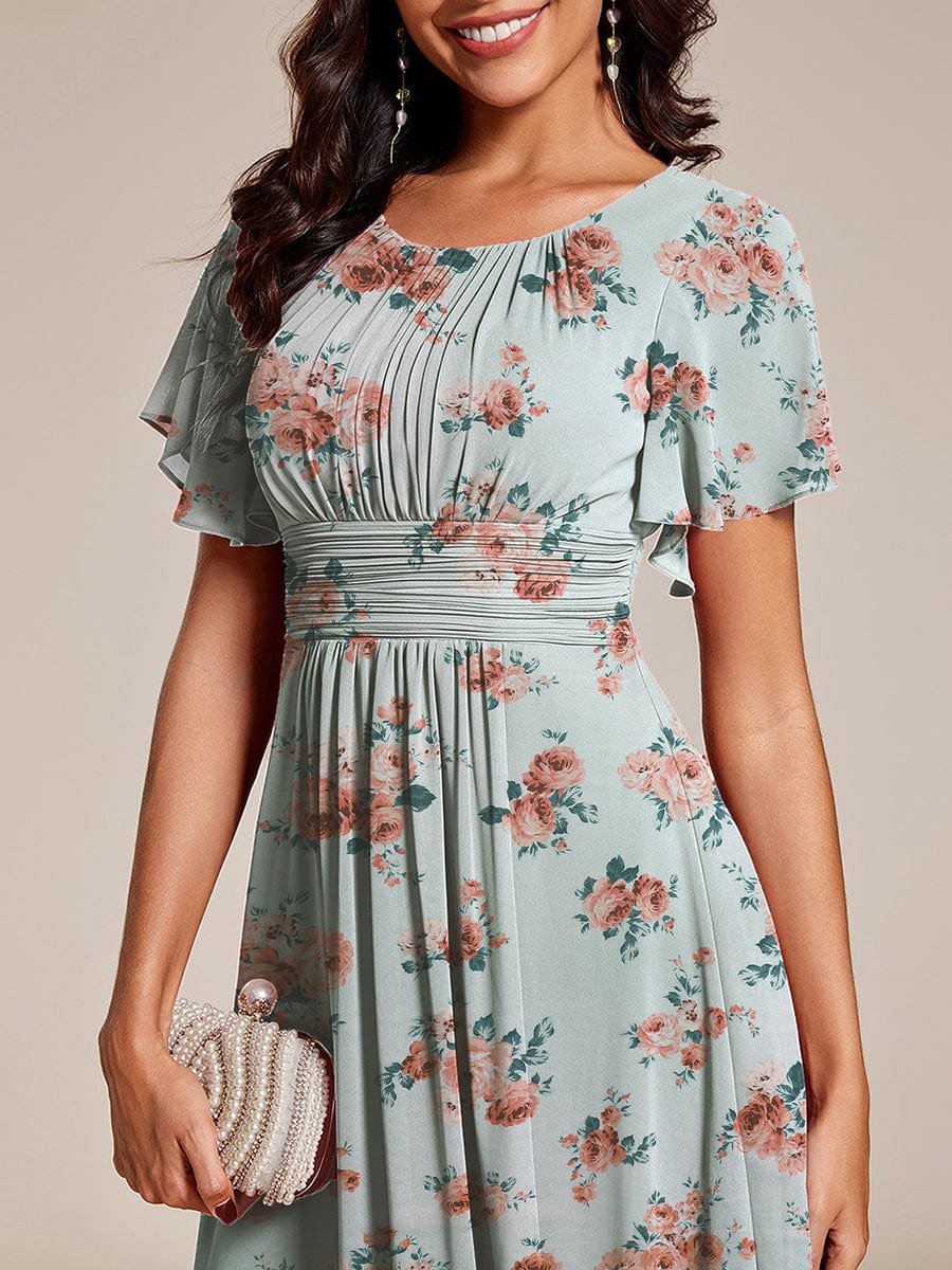 Chic A-Line Pleated Knee-Length Flowy Chiffon Wedding Guest Dress #color_Amber Bloom
