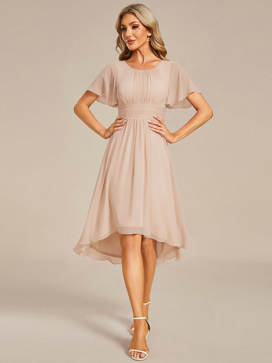 Chic A-Line Pleated Knee-Length Flowy Chiffon Wedding Guest Dress #color_Blush