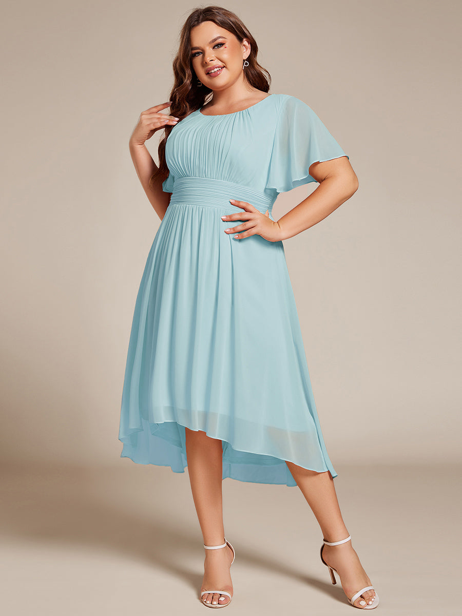 Chic A-Line Pleated Knee-Length Flowy Chiffon Wedding Guest Dress #color_Sky Blue
