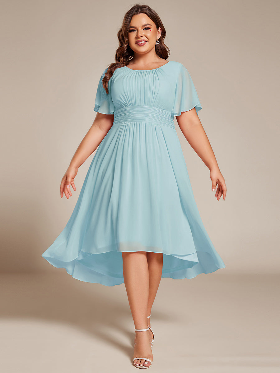Chic A-Line Pleated Knee-Length Flowy Chiffon Wedding Guest Dress #color_Sky Blue