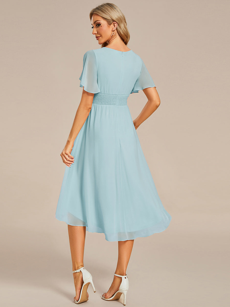Chic A-Line Pleated Knee-Length Flowy Chiffon Wedding Guest Dress #color_Sky Blue