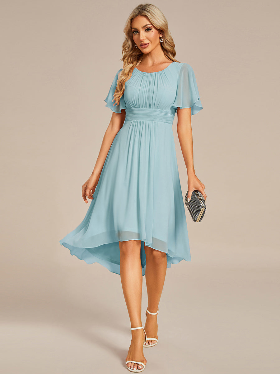 Chic A-Line Pleated Knee-Length Flowy Chiffon Wedding Guest Dress #color_Sky Blue