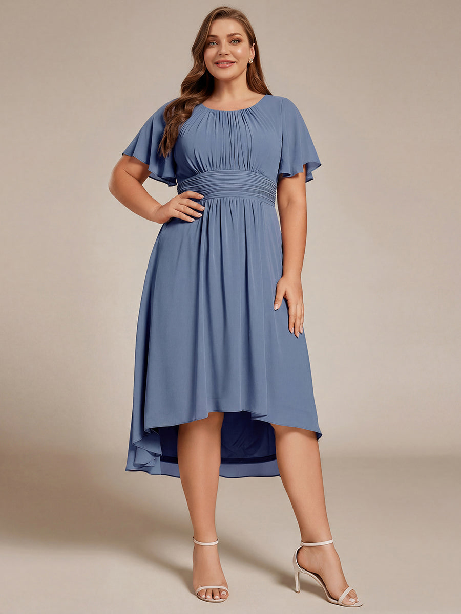 Flowy Chiffon Round Neckline A-Line Knee Length Bridesmaid Dress #color_Dusty Blue