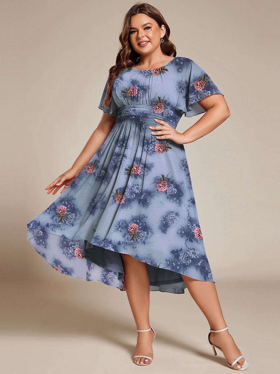 Chic A-Line Pleated Knee-Length Flowy Chiffon Wedding Guest Dress #color_Dusty Peony