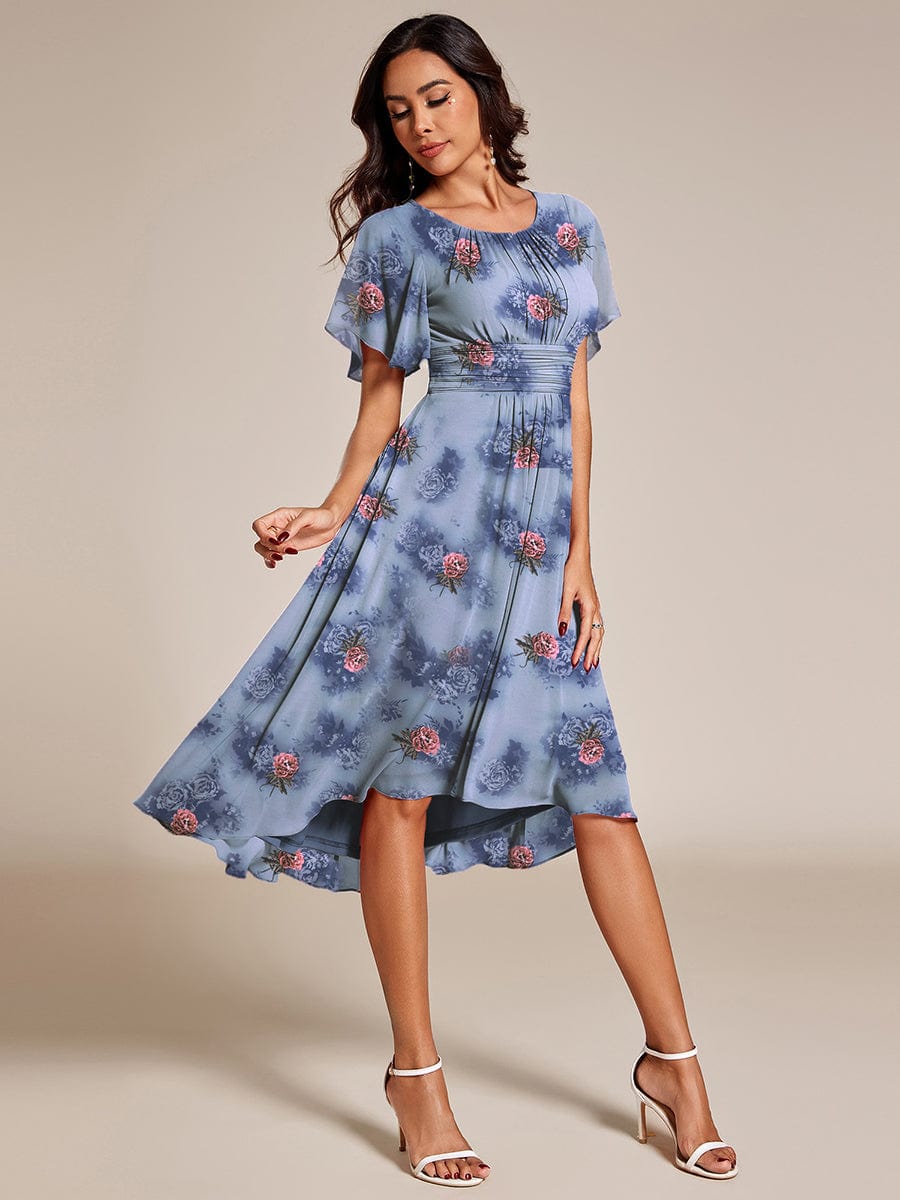 Chic A-Line Pleated Knee-Length Flowy Chiffon Wedding Guest Dress #color_Dusty Peony