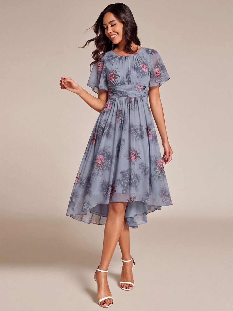 Chic A-Line Pleated Knee-Length Flowy Chiffon Wedding Guest Dress #color_Dusty Peony