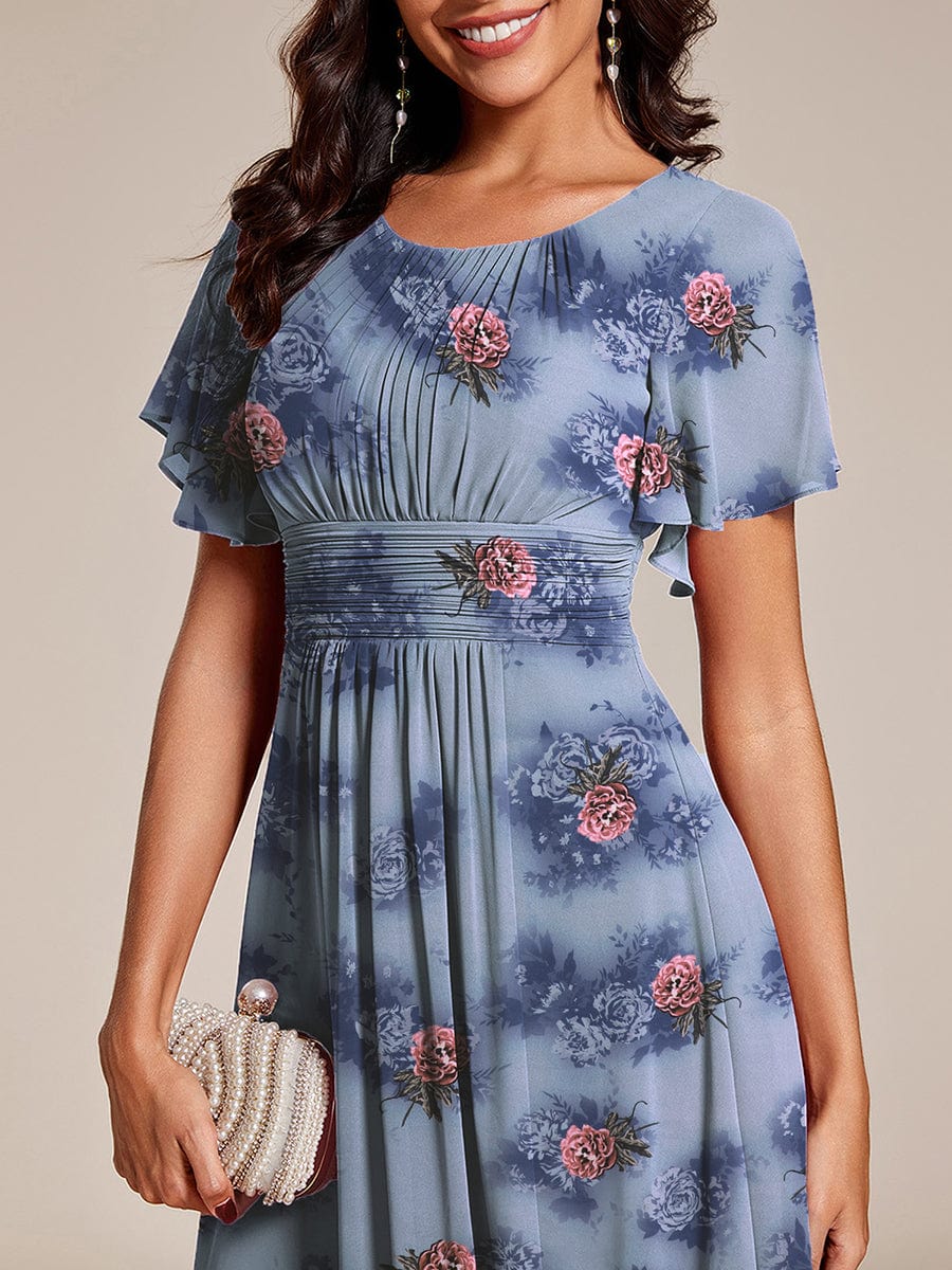 Chic A-Line Pleated Knee-Length Flowy Chiffon Wedding Guest Dress #color_Dusty Peony