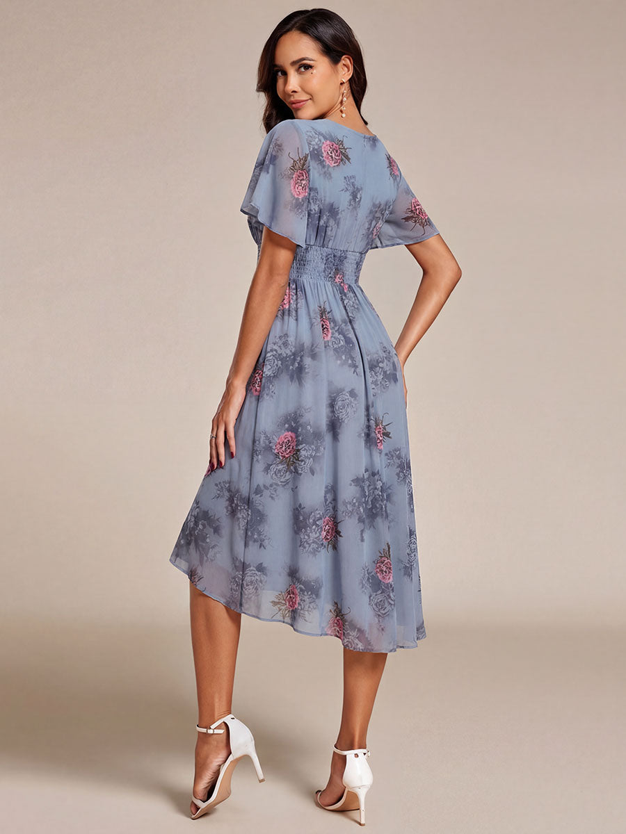 Chic A-Line Pleated Knee-Length Flowy Chiffon Wedding Guest Dress #color_Dusty Peony