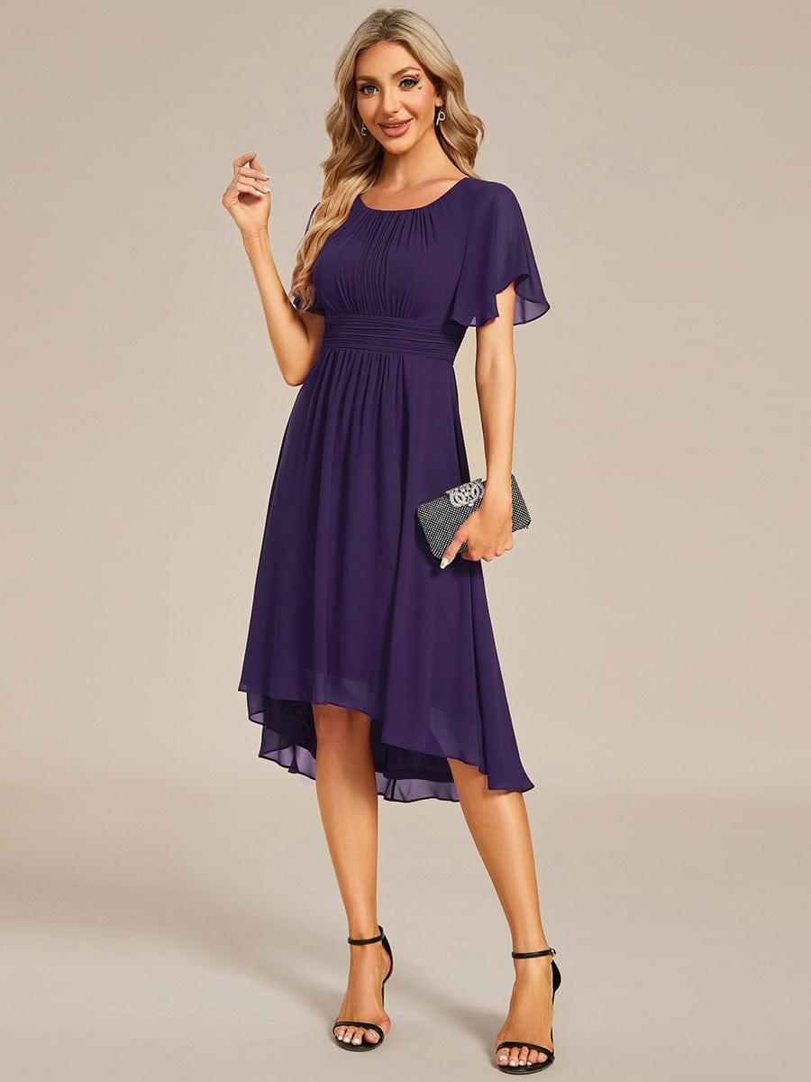 Flowy Chiffon Round Neckline A-Line Knee Length Wedding Guest Dress #color_Eucalyptus ever EDEN|Flowy Chiffon Round Neckline A-Line Knee Length Wedding Guest Dress