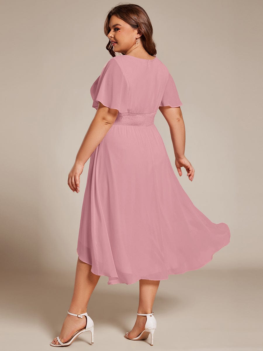Flowy Chiffon Round Neckline A-Line Knee Length Bridesmaid Dress #color_Dusty Rose