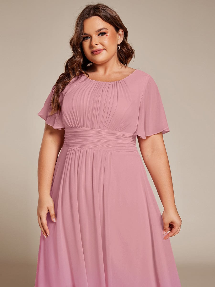 Flowy Chiffon Round Neckline A-Line Knee Length Bridesmaid Dress #color_Dusty Rose