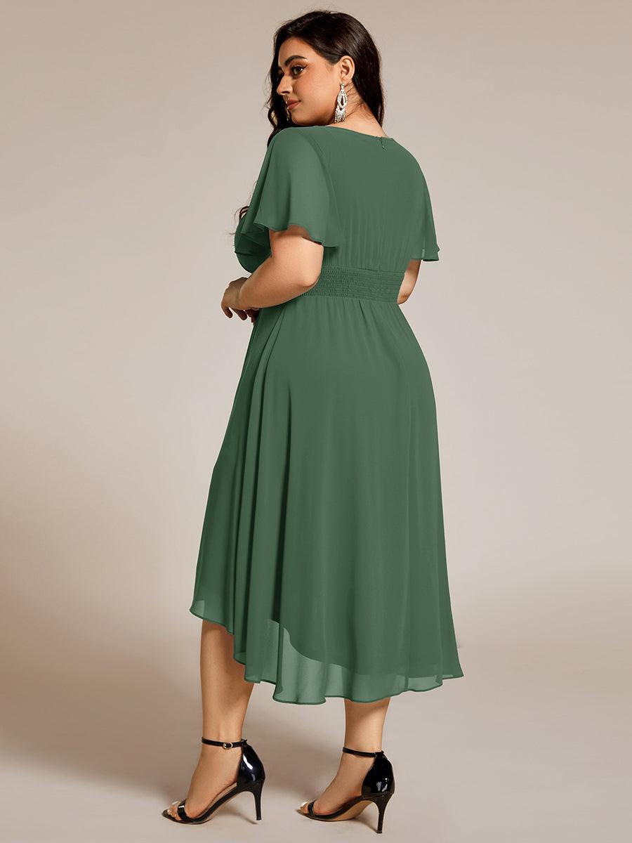 Flowy Chiffon Round Neckline A-Line Knee Length Bridesmaid Dress #color_Eucalyptus
