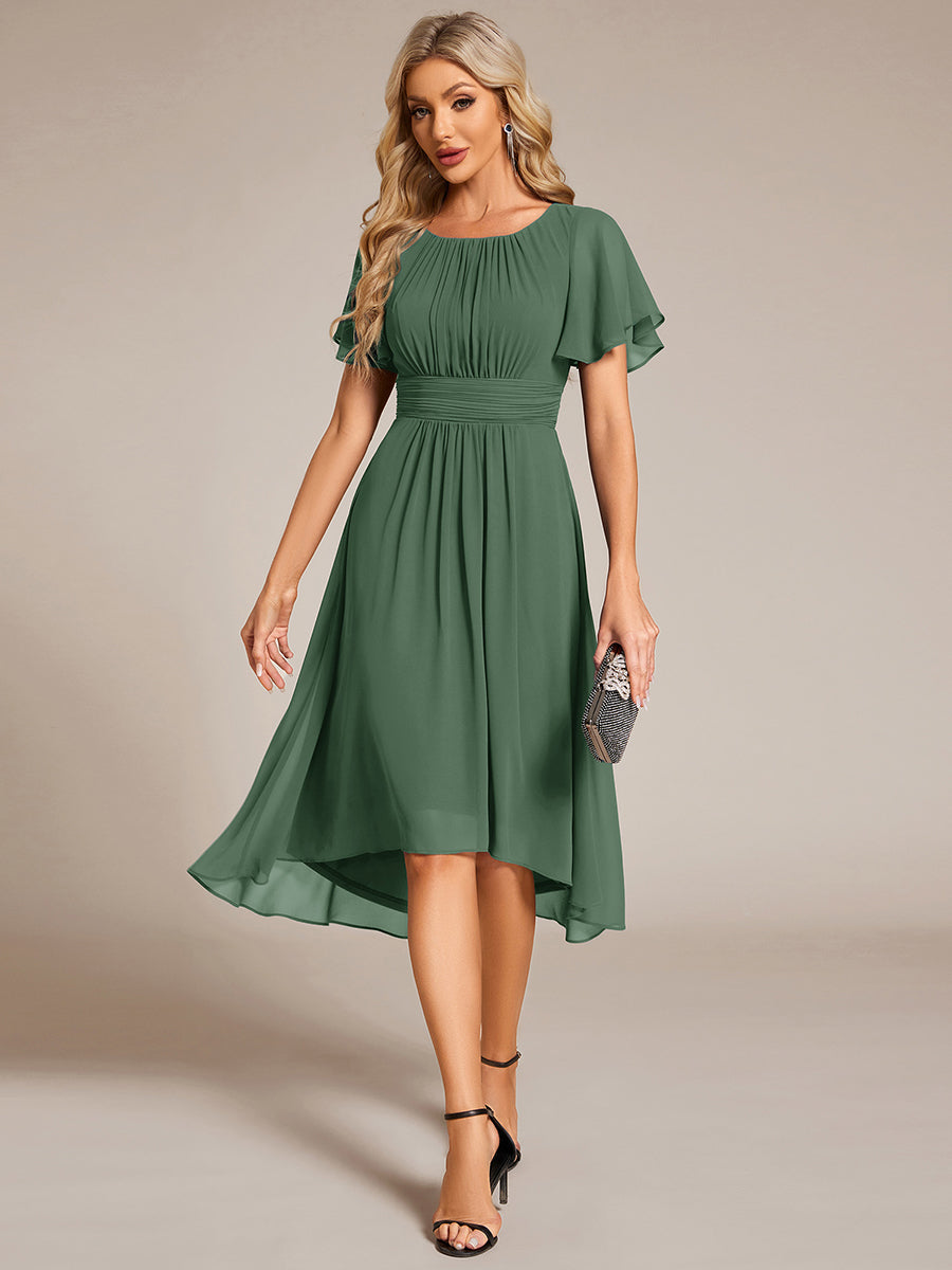 Flowy Chiffon Round Neckline A-Line Knee Length Bridesmaid Dress #color_Eucalyptus