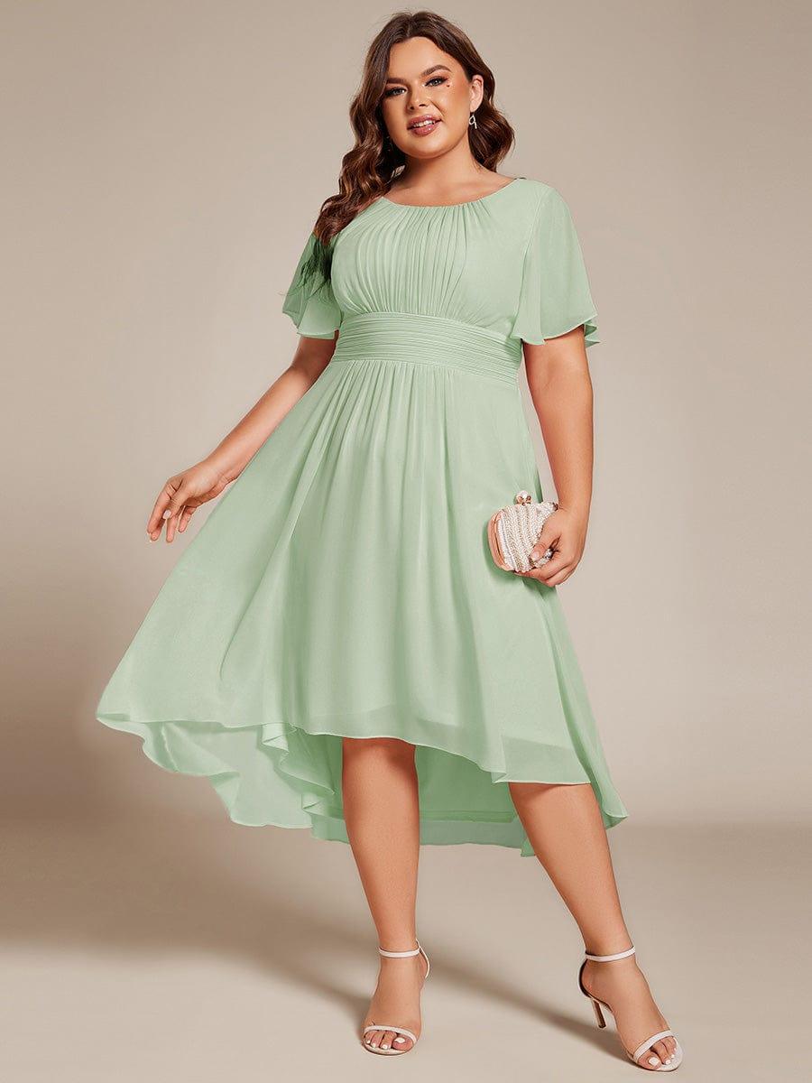 Flowy Chiffon Round Neckline A-Line Knee Length Bridesmaid Dress #color_Mint Green