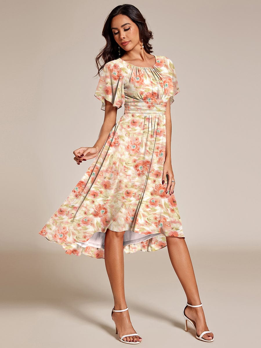 Chic A-Line Pleated Knee-Length Flowy Chiffon Wedding Guest Dress #color_Rosewood Mist