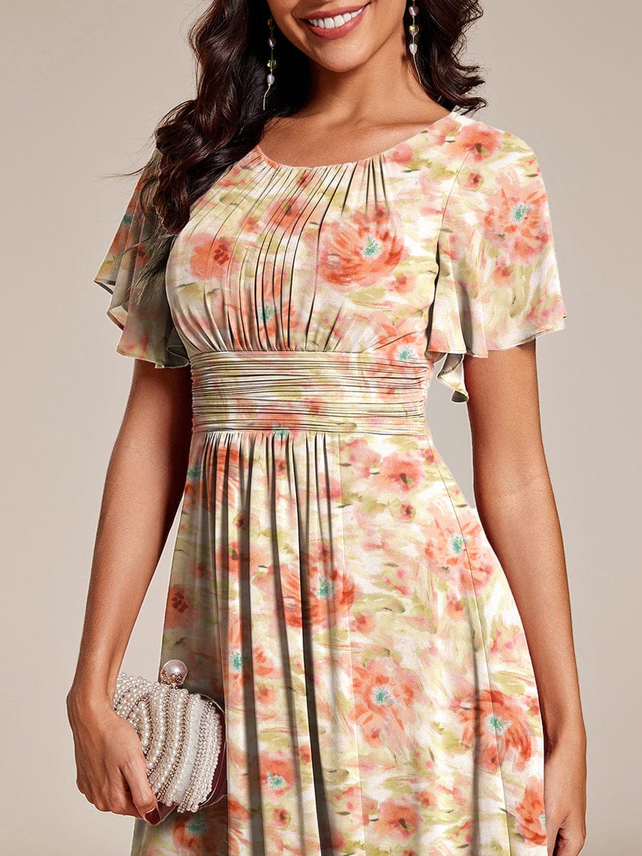Chic A-Line Pleated Knee-Length Flowy Chiffon Wedding Guest Dress #color_Rosewood Mist