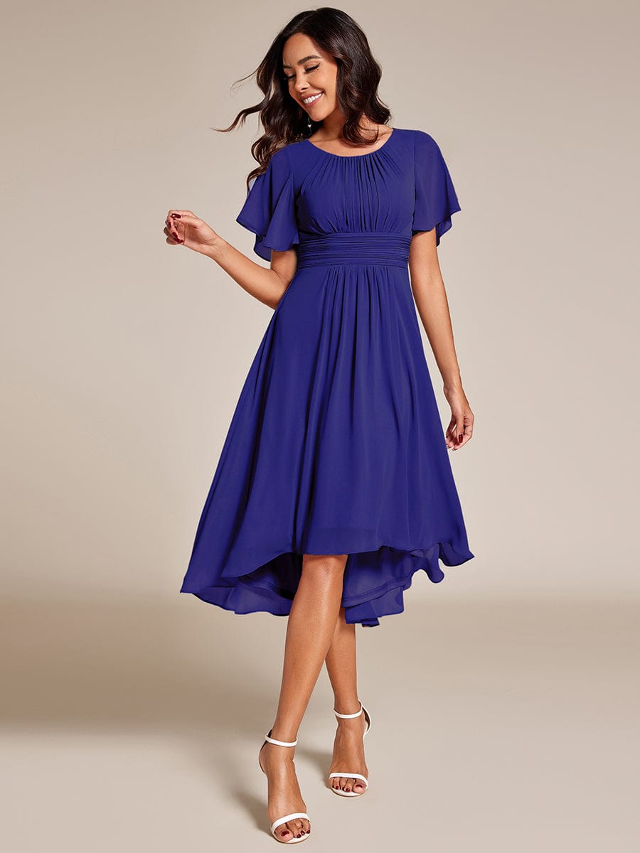 Flowy Chiffon Round Neckline A-Line Knee Length Wedding Guest Dress #color_Eucalyptus ever EDEN|Flowy Chiffon Round Neckline A-Line Knee Length Wedding Guest Dress