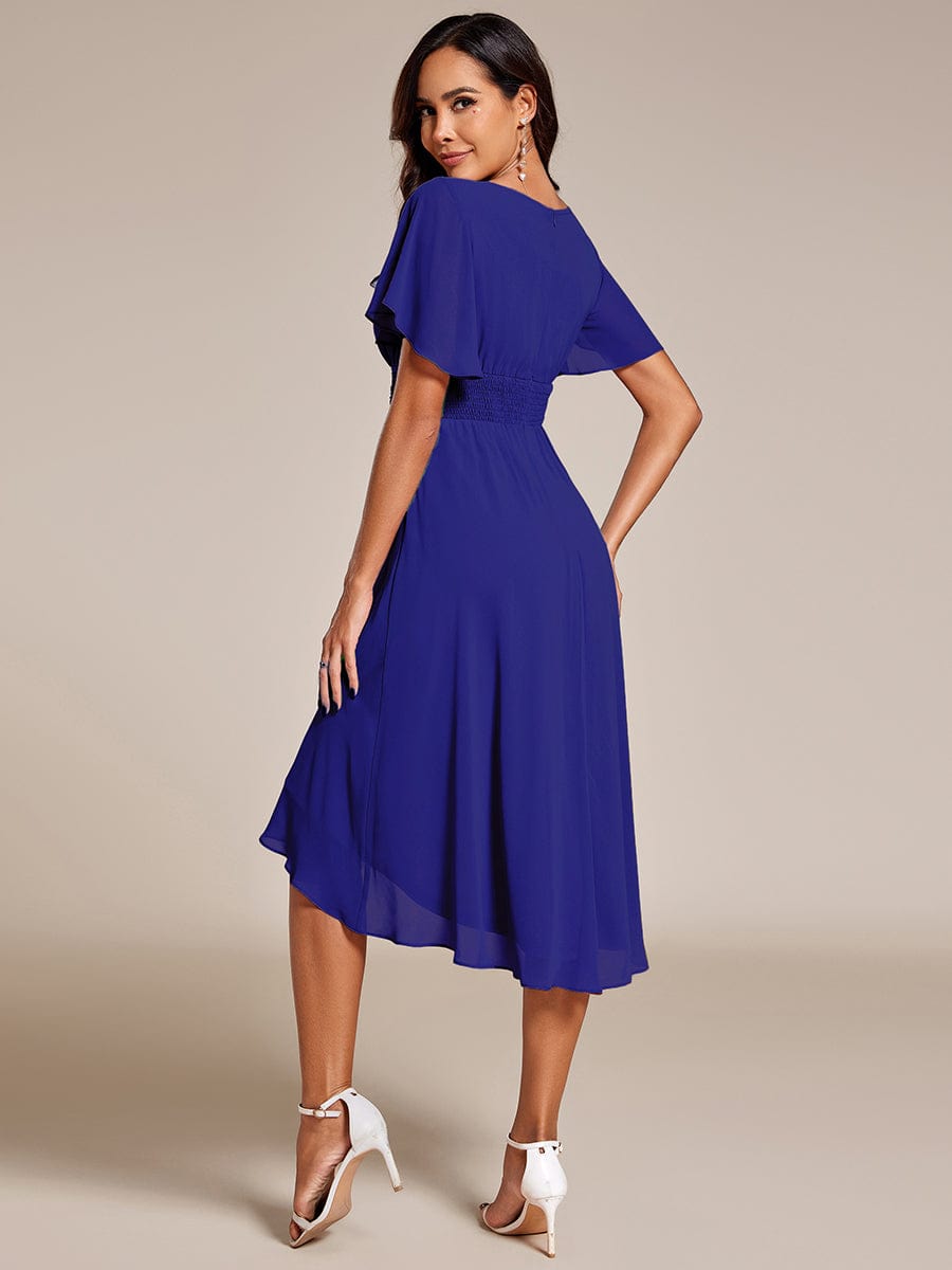 Flowy Chiffon Round Neckline A-Line Knee Length Wedding Guest Dress #color_Eucalyptus ever EDEN|Flowy Chiffon Round Neckline A-Line Knee Length Wedding Guest Dress