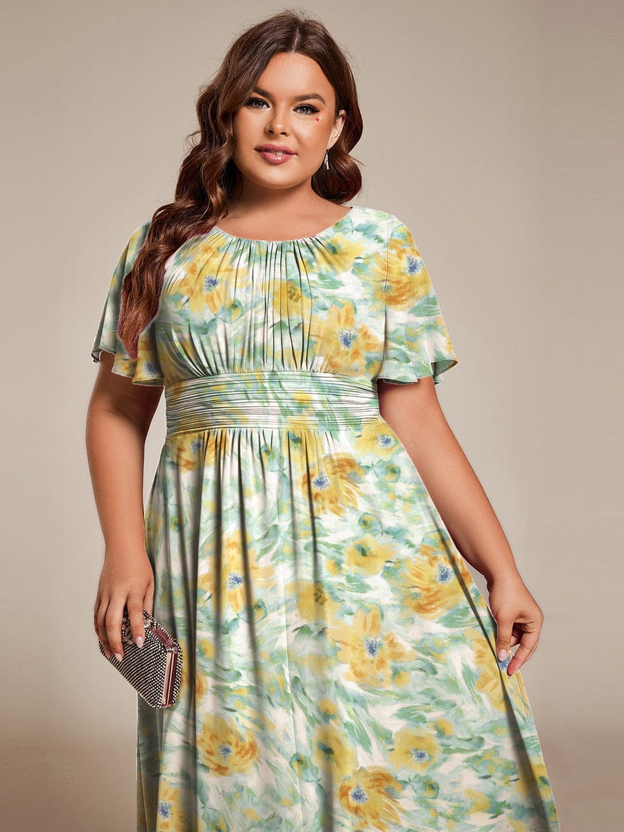 Chic A-Line Pleated Knee-Length Flowy Chiffon Wedding Guest Dress #color_Sunlit Fern
