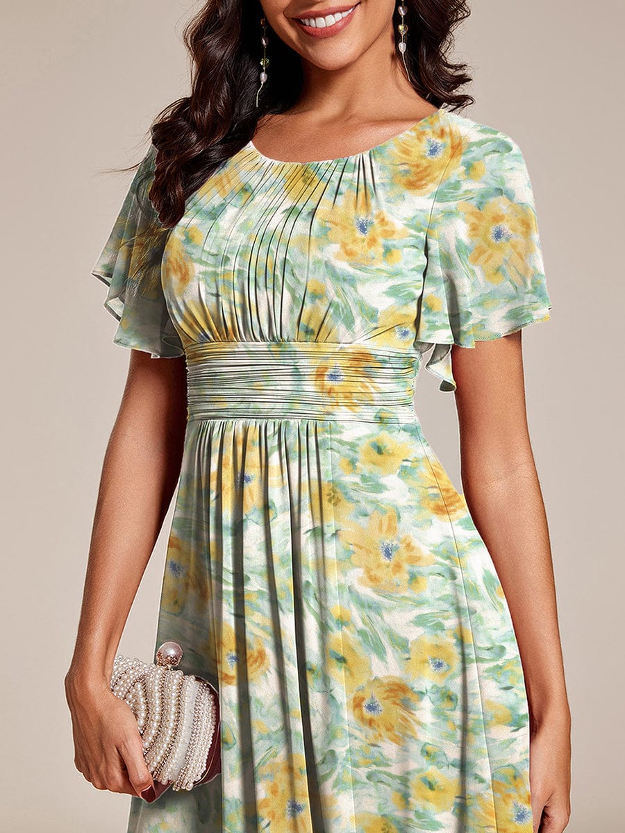 Chic A-Line Pleated Knee-Length Flowy Chiffon Wedding Guest Dress #color_Sunlit Fern