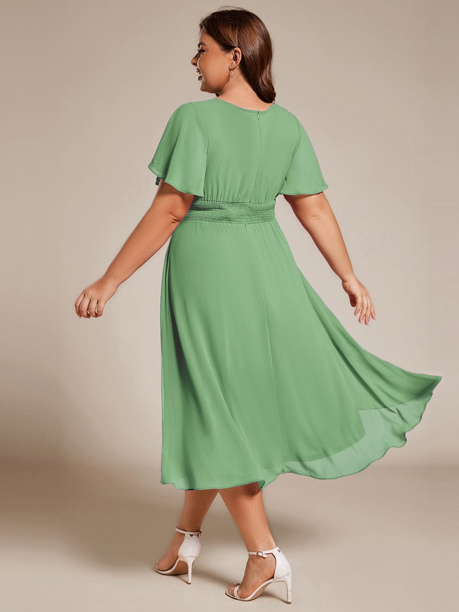 Flowy Chiffon Round Neckline A-Line Knee Length Bridesmaid Dress #color_Sage Green
