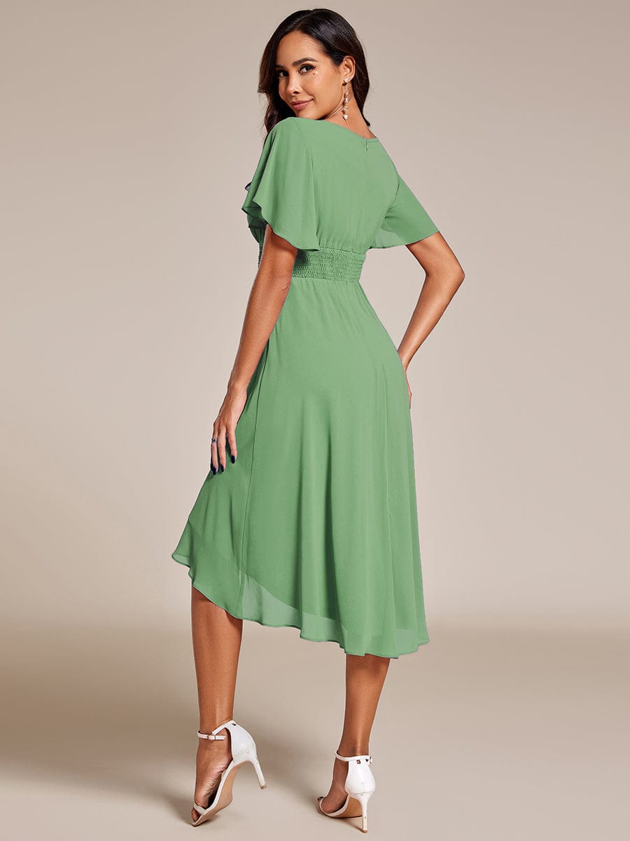 Flowy Chiffon Round Neckline A-Line Knee Length Bridesmaid Dress #color_Sage Green