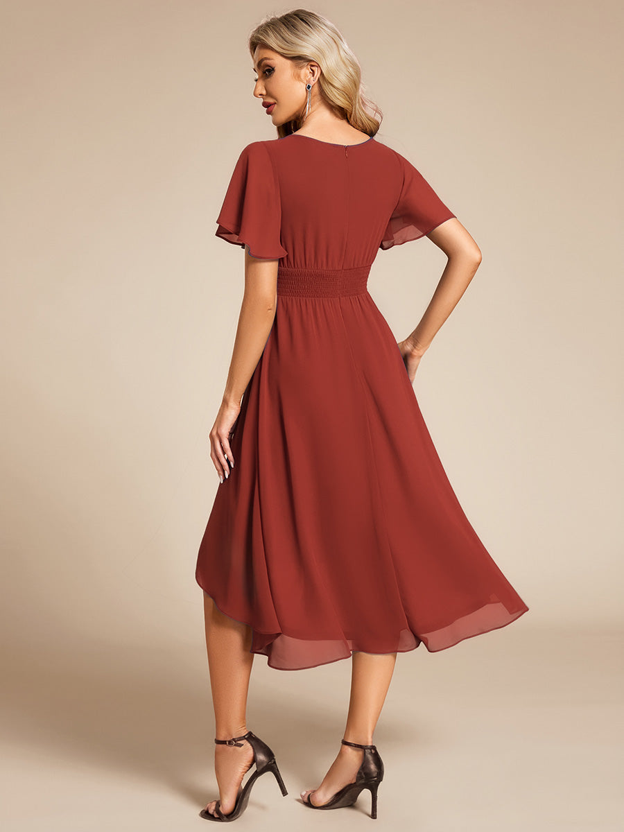 Chic A-Line Pleated Knee-Length Flowy Chiffon Wedding Guest Dress #color_Vermilion