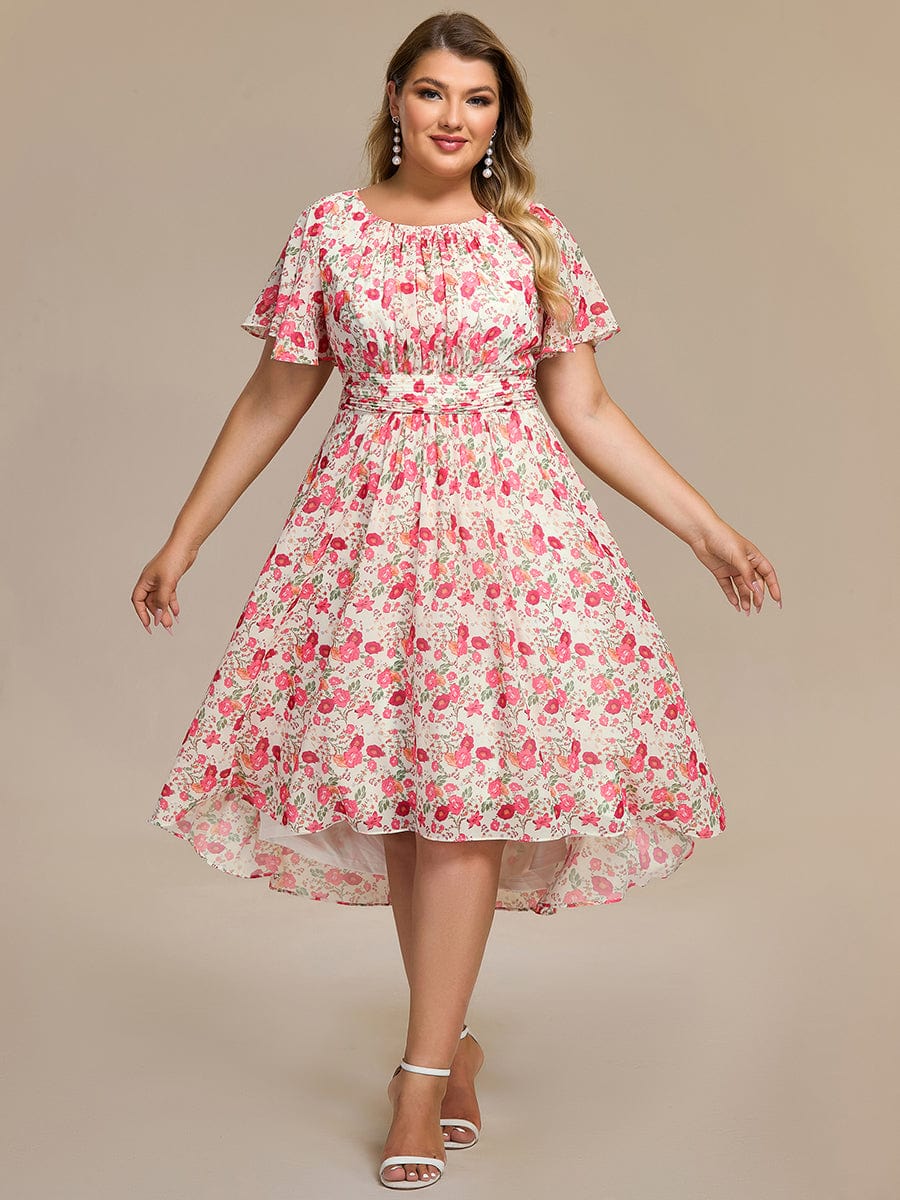 Chic A-Line Pleated Knee-Length Flowy Chiffon Wedding Guest Dress #color_White Red