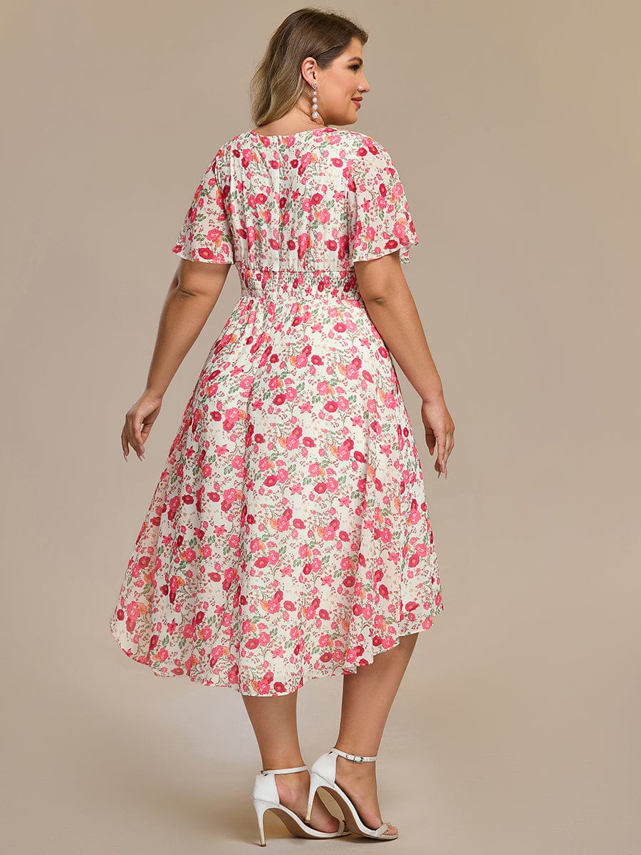 Chic A-Line Pleated Knee-Length Flowy Chiffon Wedding Guest Dress #color_White Red