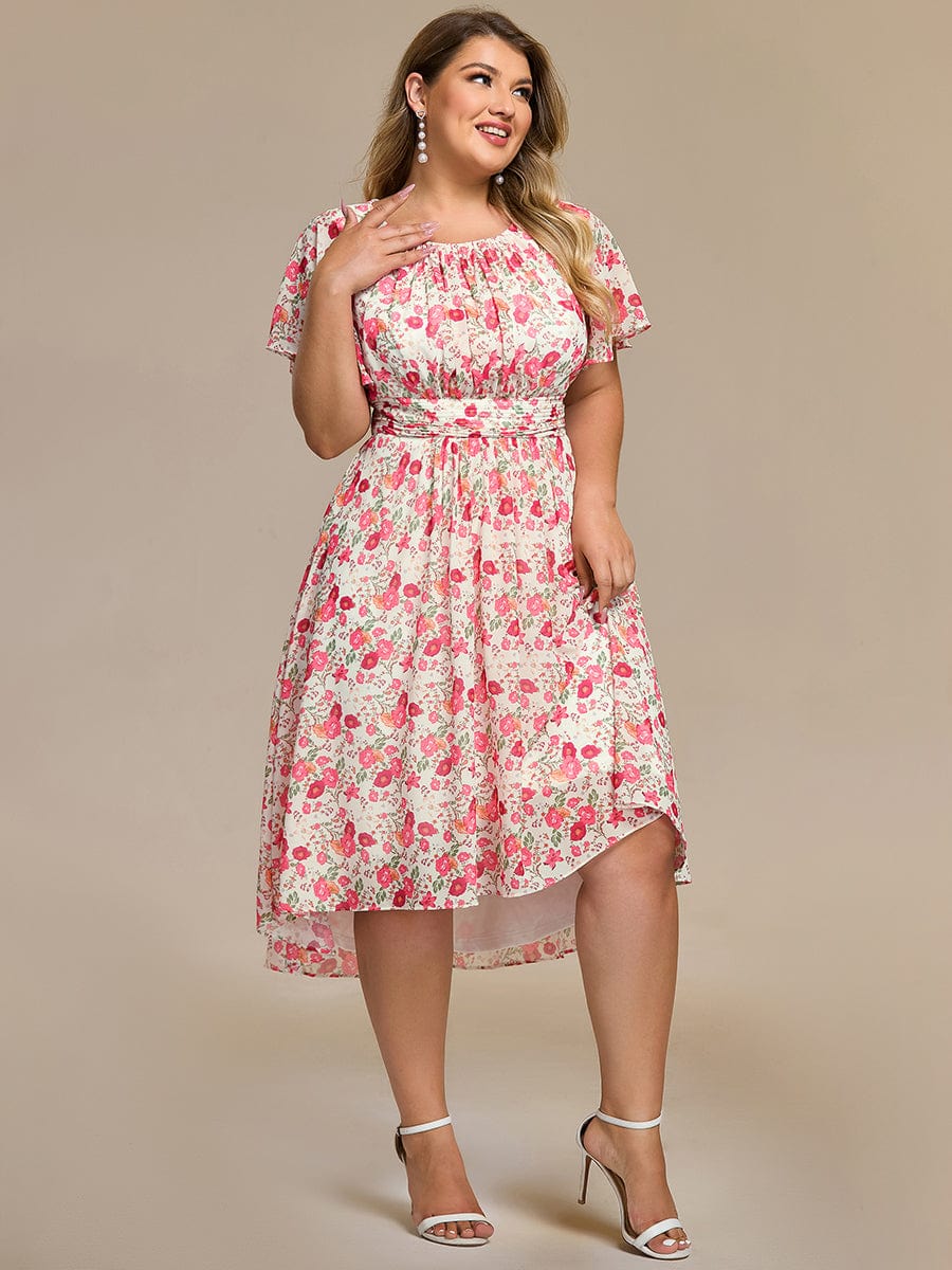 Chic A-Line Pleated Knee-Length Flowy Chiffon Wedding Guest Dress #color_White Red