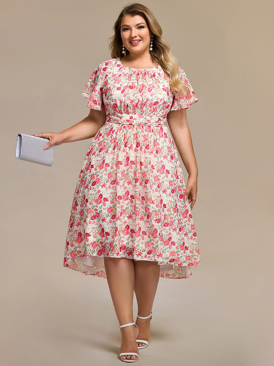 Chic A-Line Pleated Knee-Length Flowy Chiffon Wedding Guest Dress #color_White Red