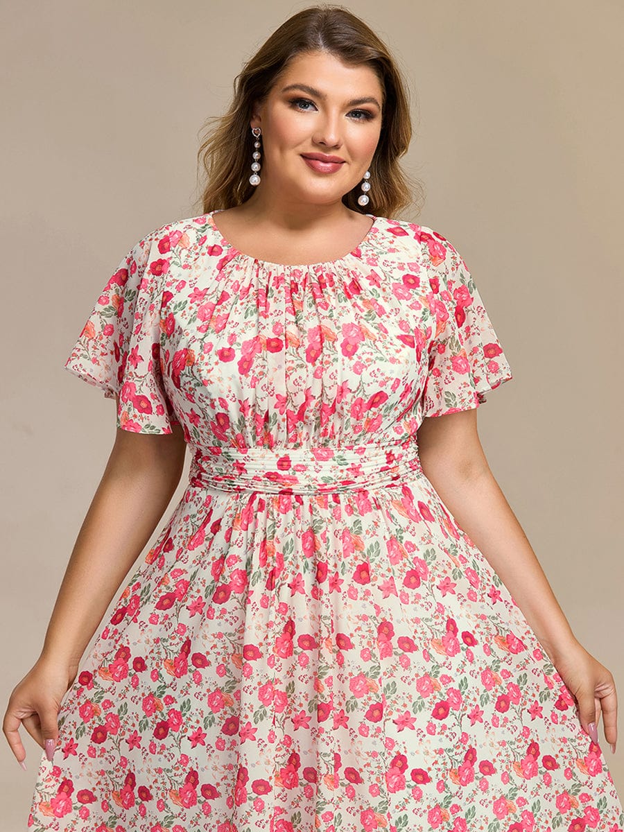 Chic A-Line Pleated Knee-Length Flowy Chiffon Wedding Guest Dress #color_White Red