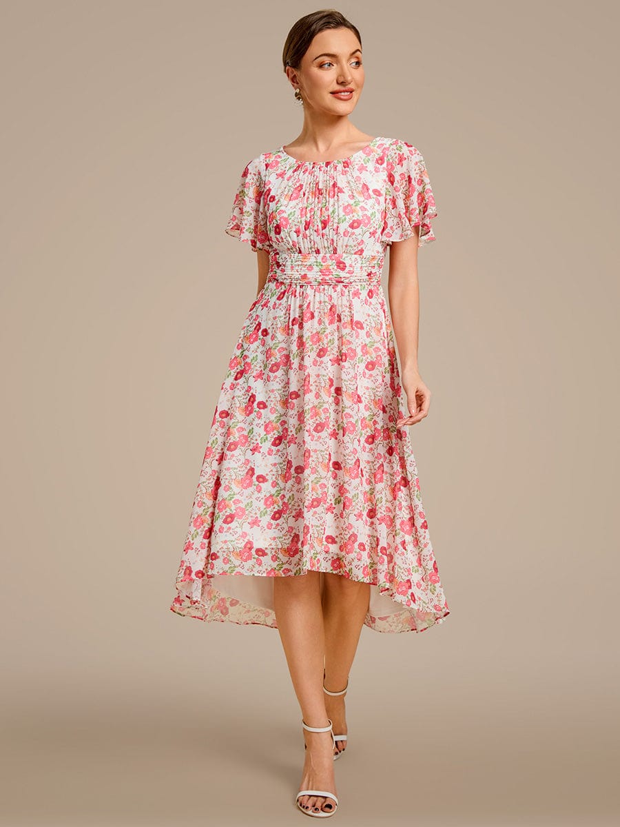 Chic A-Line Pleated Knee-Length Flowy Chiffon Wedding Guest Dress #color_White Red