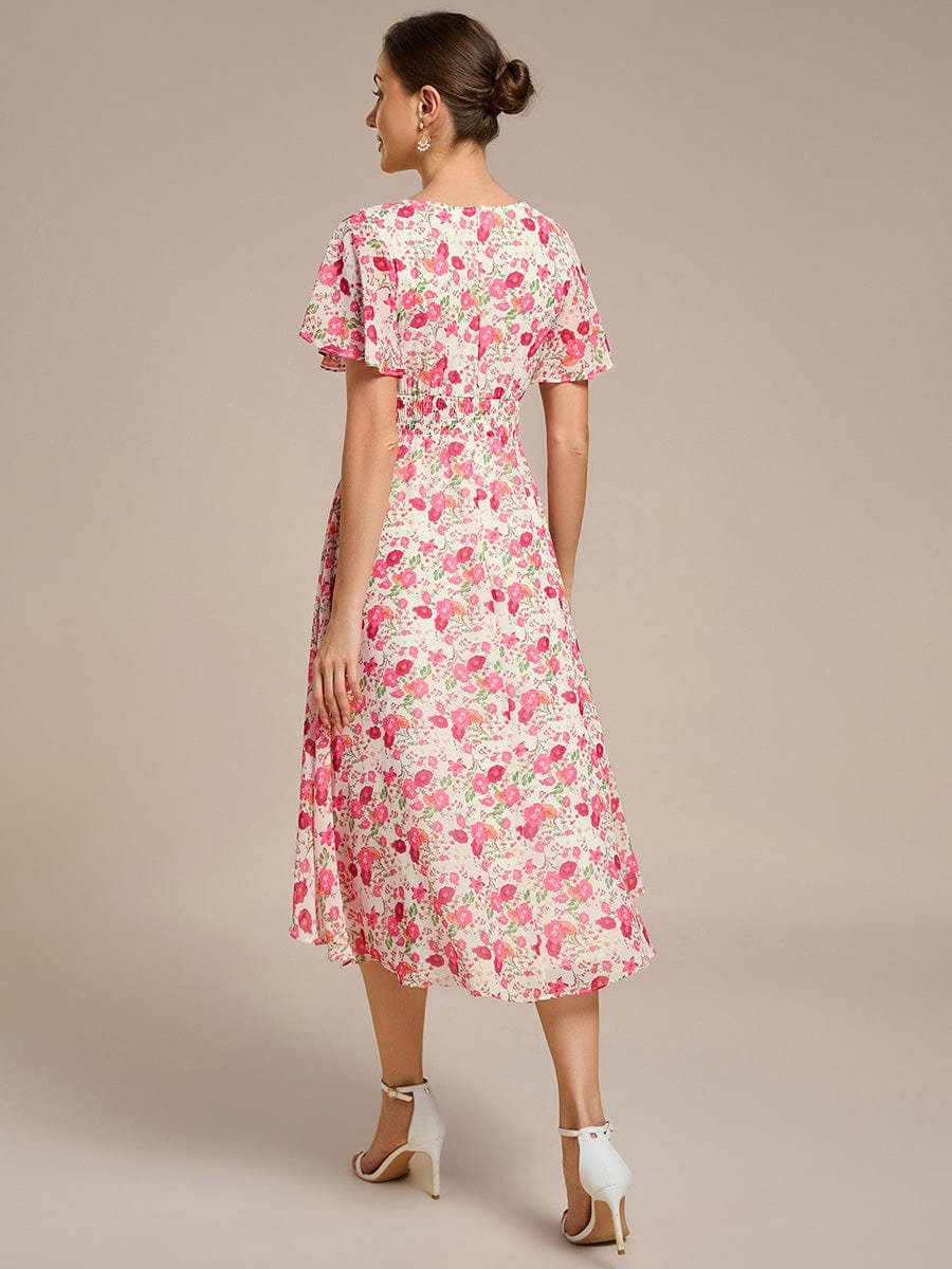 Chic A-Line Pleated Knee-Length Flowy Chiffon Wedding Guest Dress #color_White Red