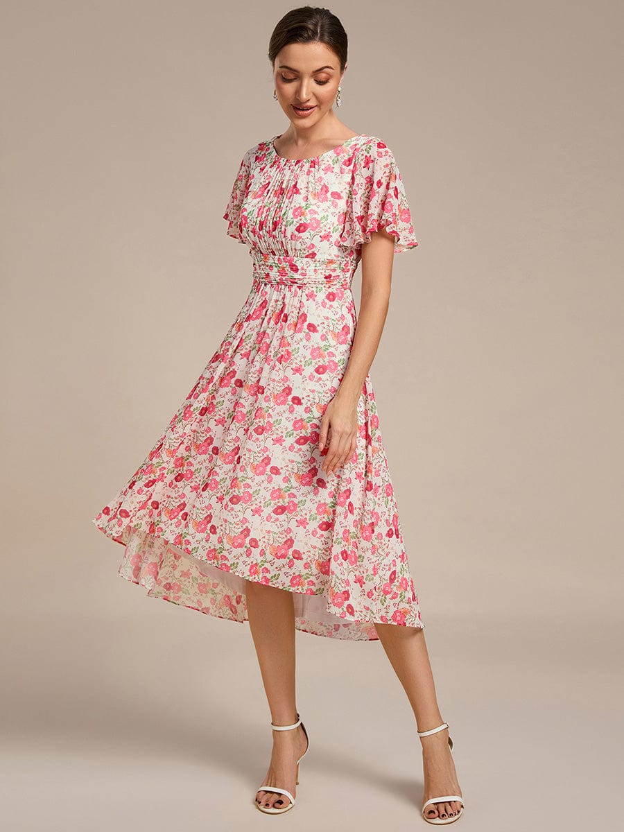 Chic A-Line Pleated Knee-Length Flowy Chiffon Wedding Guest Dress #color_White Red