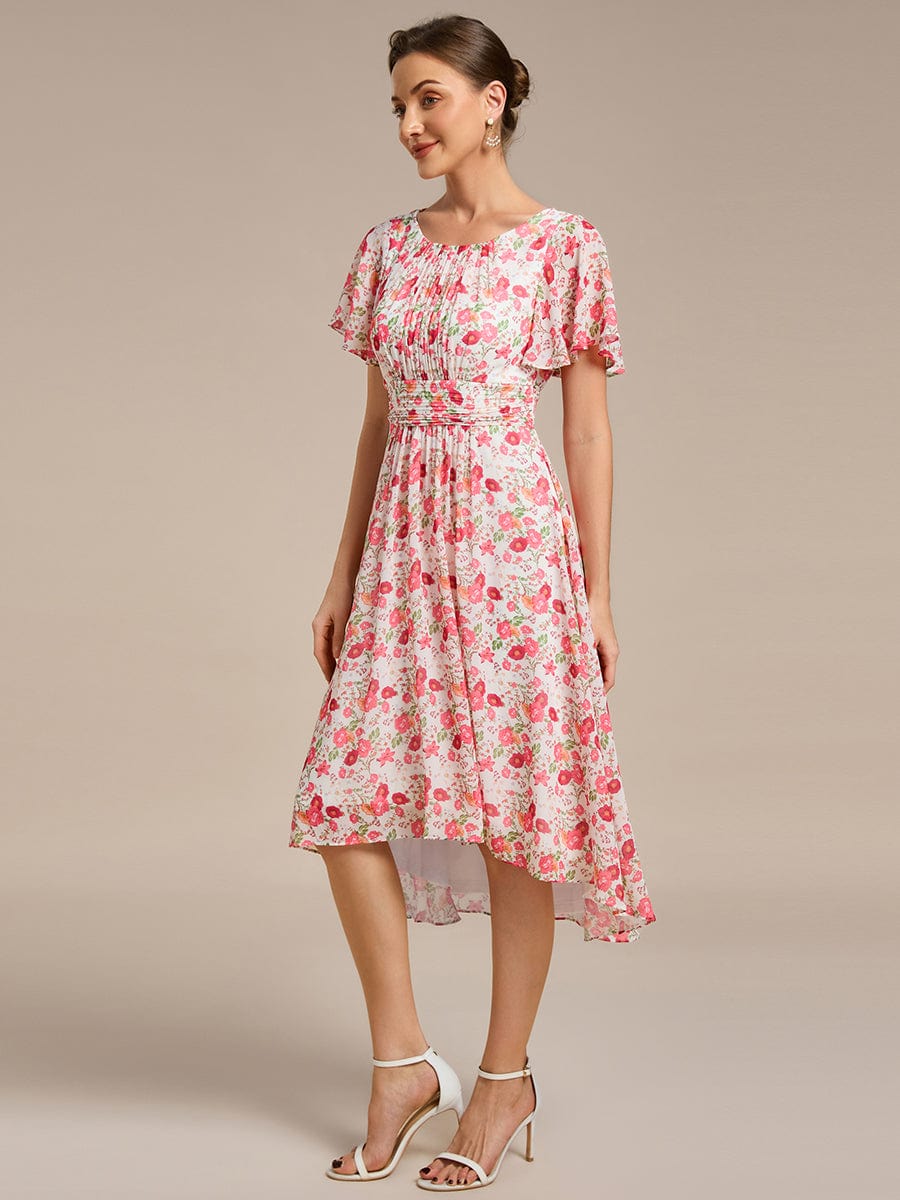 Chic A-Line Pleated Knee-Length Flowy Chiffon Wedding Guest Dress #color_White Red